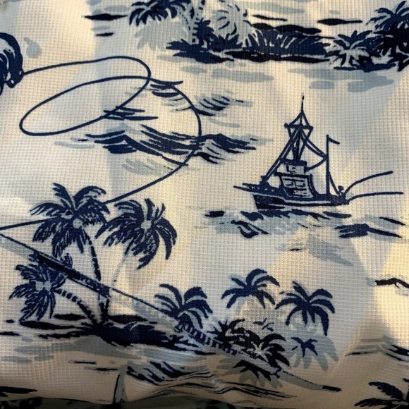 Chaps Shirt Mens XL White Blue Fish Print UPF50+ Hawaiian Fishing Button Down - Picture 11 of 11